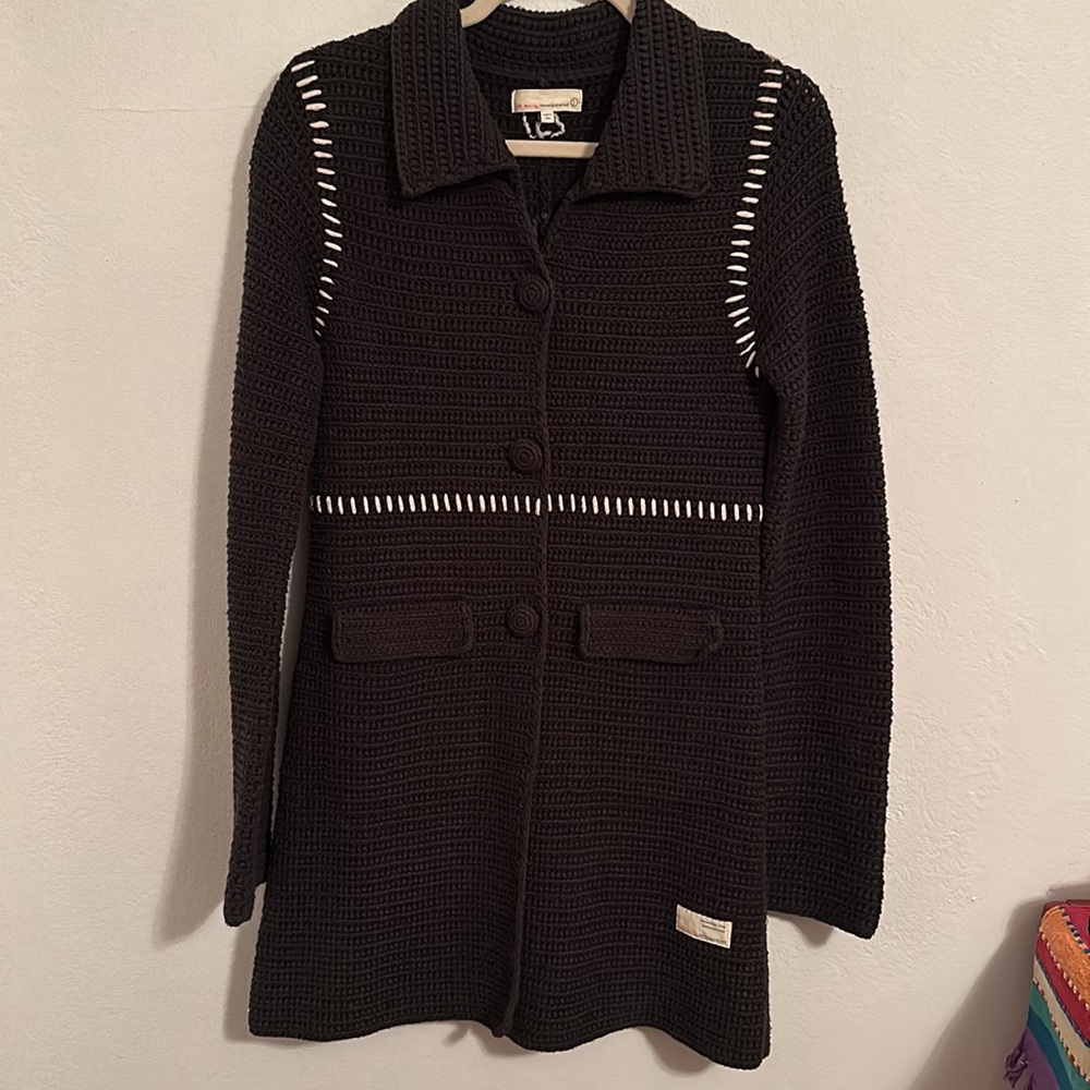 Odd Molly Anthropologie Knit Blue and White Coat Sweater Size 1
